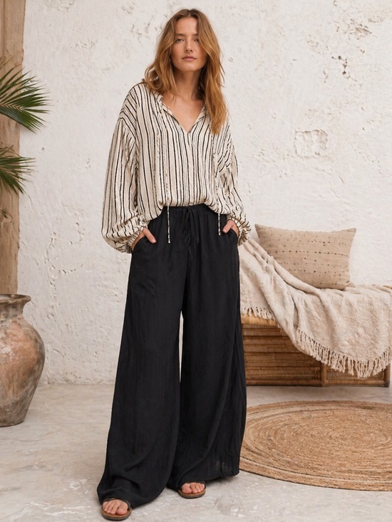 Free People Tops - FREE PEOPLE Womens Bishop Sleeves Striped Tunic Blouse Pirate bohemian